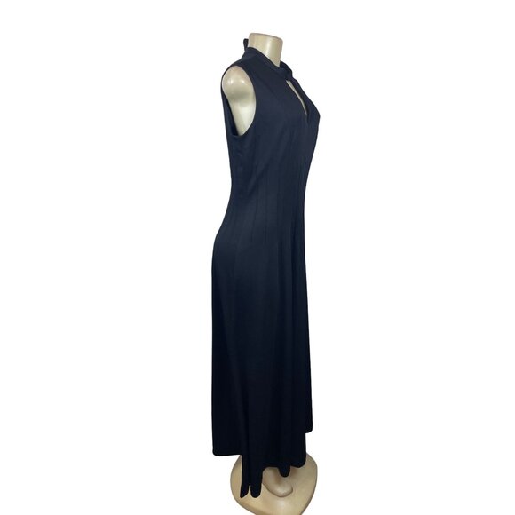 Vintage Ayres Unlimited Sleeveless Black Maxi Dress With Keyhole Neckline Sz S/M - Picture 2 of 7